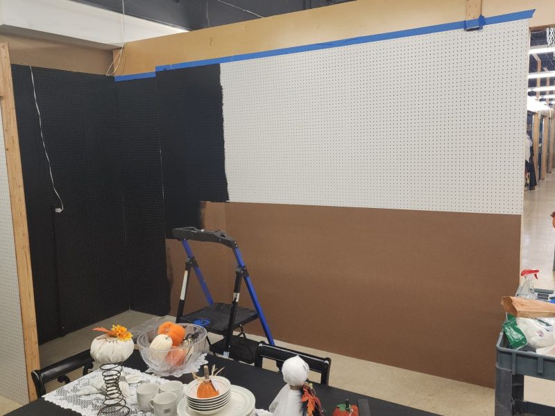 The booth space mid-build