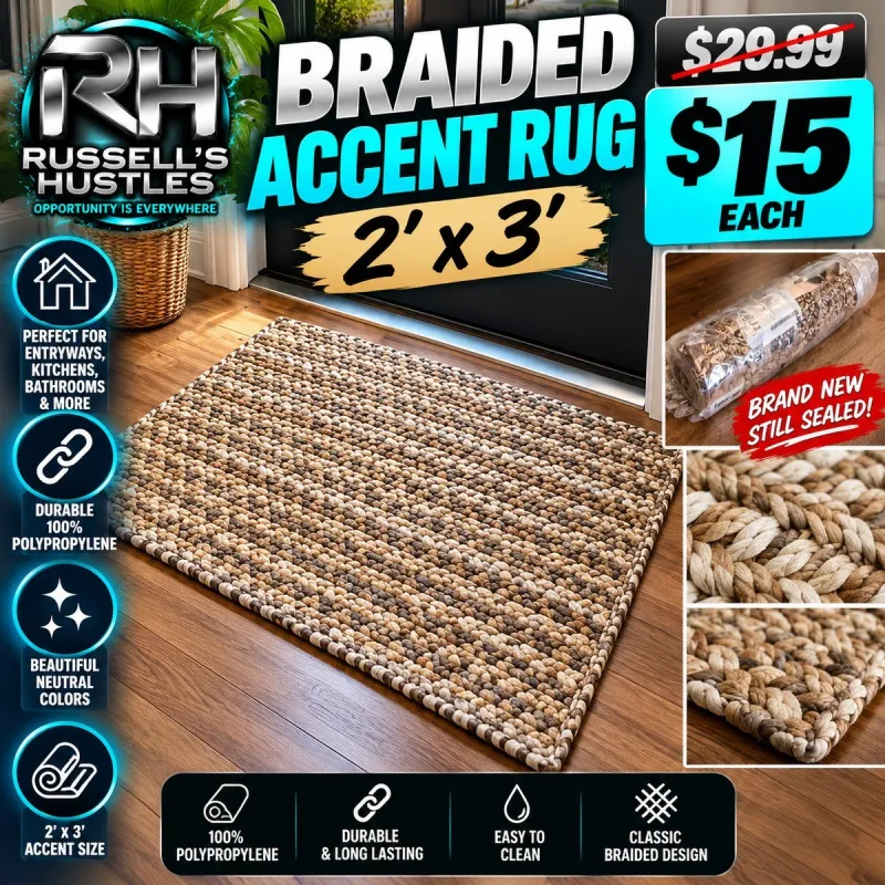 New Braided Tan Accent Rug - 2' x 3'