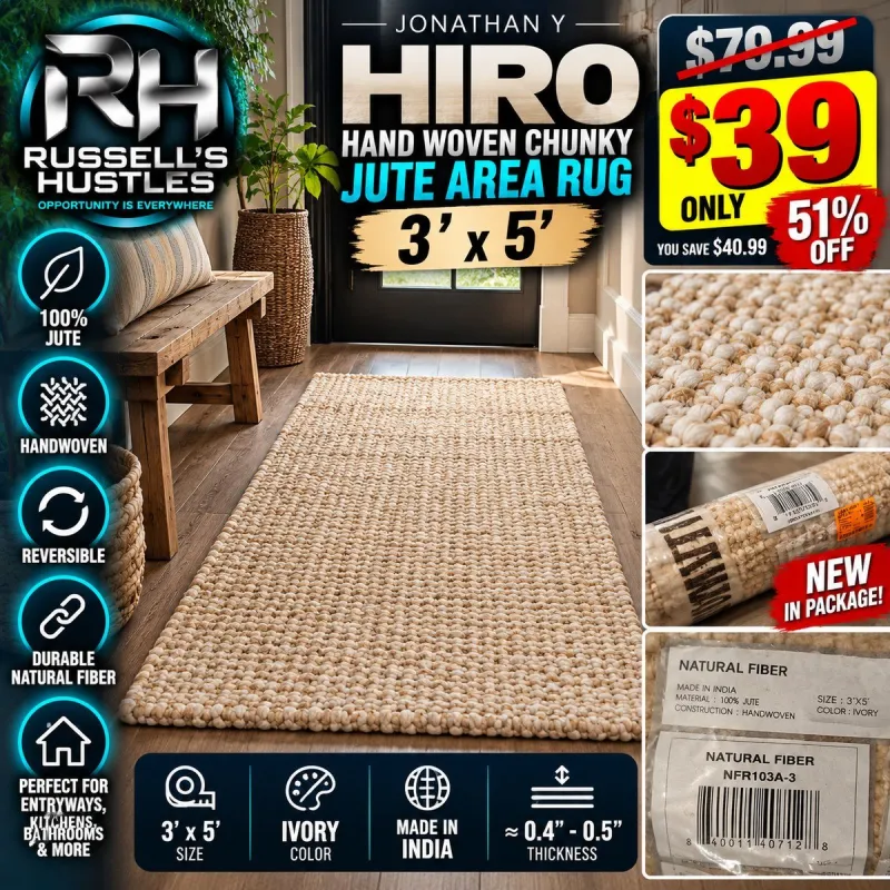 JONATHAN Y Hiro Hand Woven Chunky Jute Area Rug - 3' x 5'