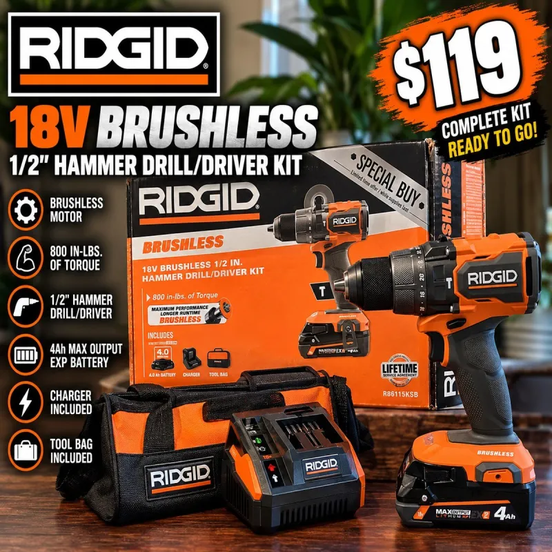 RIDGID 18V Brushless 1/2" Hammer Drill/Driver Kit