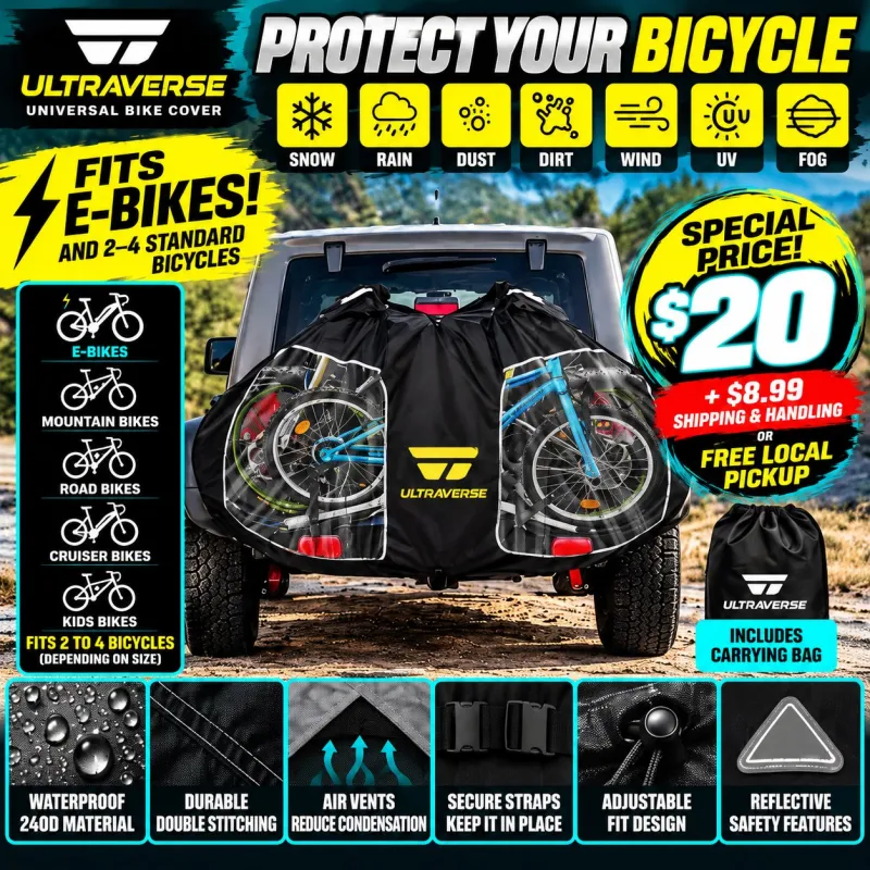 Ultraverse Universal Waterproof Bike Cover | 240D Heavy-Duty Protection for 2–4 Bicycles & E-Bikes